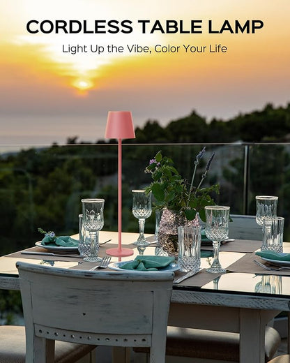 Cordless Table Lamps Rechargeable, 3 Adjustable Height, 5000mAh Battery Operated, 3 Colors Smooth Dimming, Portable LED Waterproof Table Lamp for Dining, Bedroom, Outdoor (2 Pack-Girly Pink)