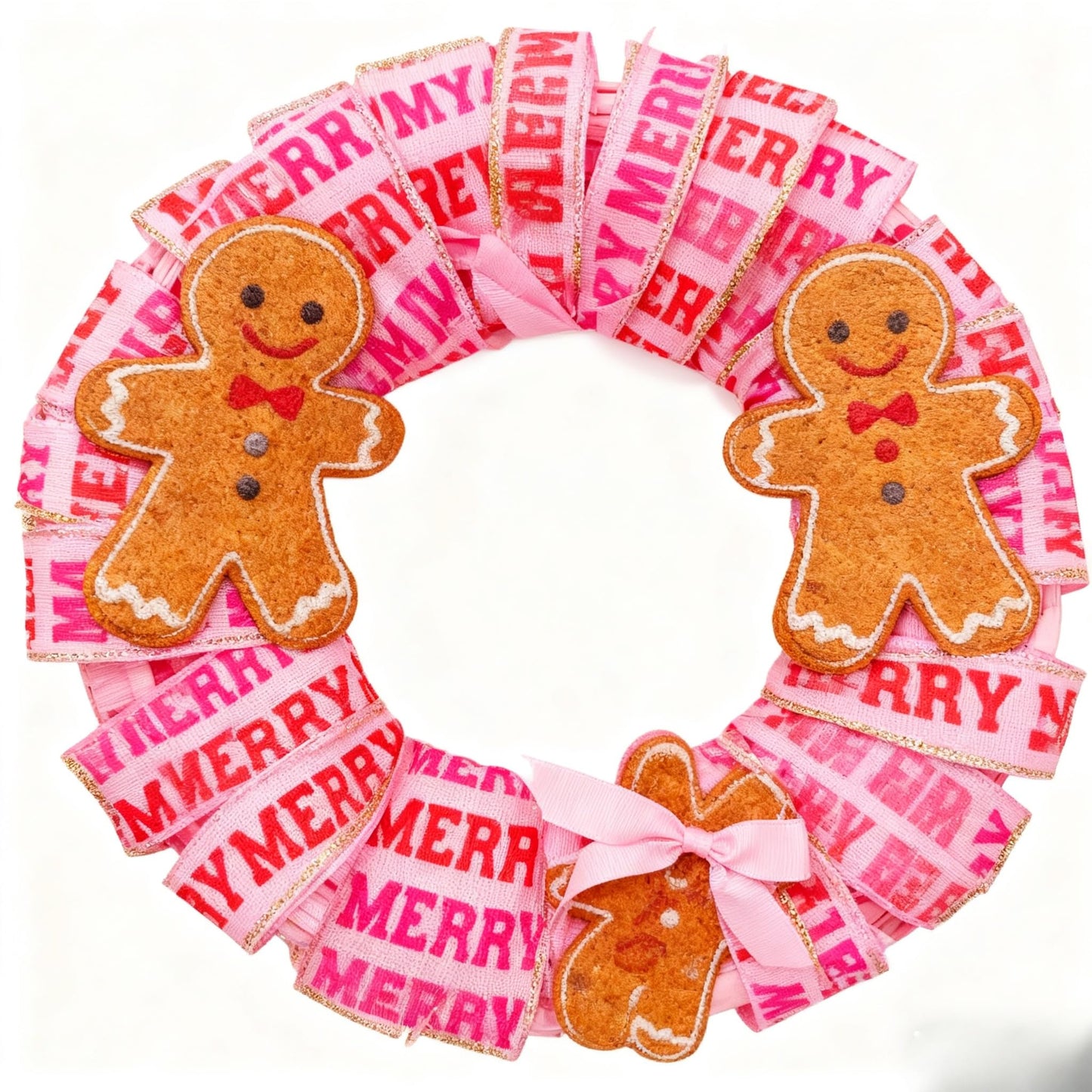 Meseey Pastel Pink Christmas Wired Ribbon 2.5 Inch 20Yards, Gingerbread Man Candy Cane Print Decor Ribbon for Xmas Tree Wreath Gift Craft