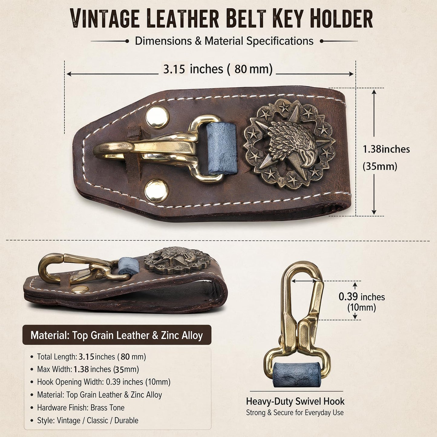 RIVEENY Keychain for Men, Belt Keychain Leather Belt Loop Key Holder Belt Key Chain Clips with D-Ring Buckle for Men (Style-B)