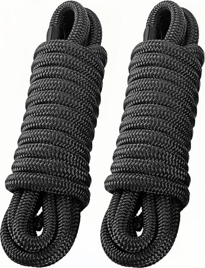 PACTHSD 2 Pack 3/4" x 25' Dock Lines - Marine Grade Nylon Boat Rope with 15" Loop for Docking and Mooring - Double Braided Boat Lines, High Strength, Easy Handling, Fray Resistant - Black