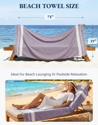 LANE LINEN Beach Towels 4 Pack Oversized - Turkish Towel Set, Pre-Washed Oversized Beach Towel, Quick Dry Beach Towels for Travel, Large Pool Towels, 39"x71" - Day Break