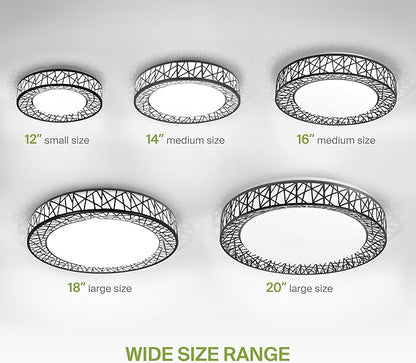ASD 18 Inch LED Flush Mount Ceiling Light Fixture for Bedroom, 35W 1992LM 5CCT 2700K-5000K, Triac Dimmable Lights, Dining, Living Room, Kitchen Lamps, Modern Home Lighting Fixtures, Black, ETL, 2 Pack