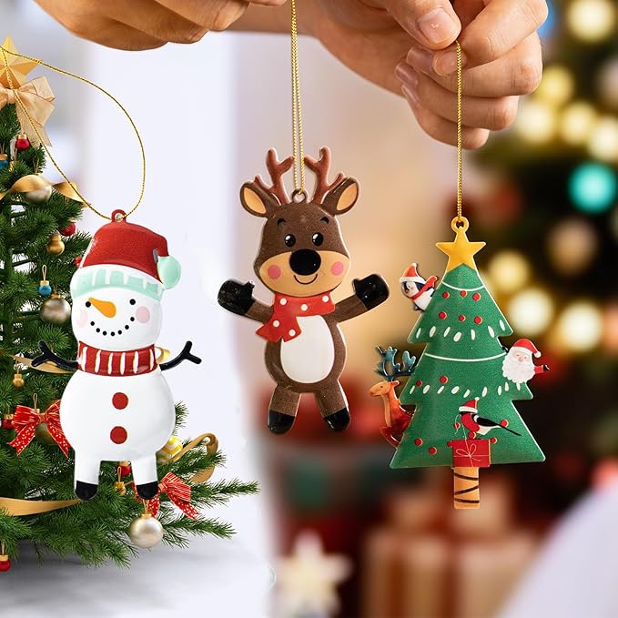 Christmas Tree Ornaments Set of 12 Metal Long-Lasting Festive Holiday Ornament for Seasonal Display-Christmas Party Decorations for Mantel,Shelves, Home Accents