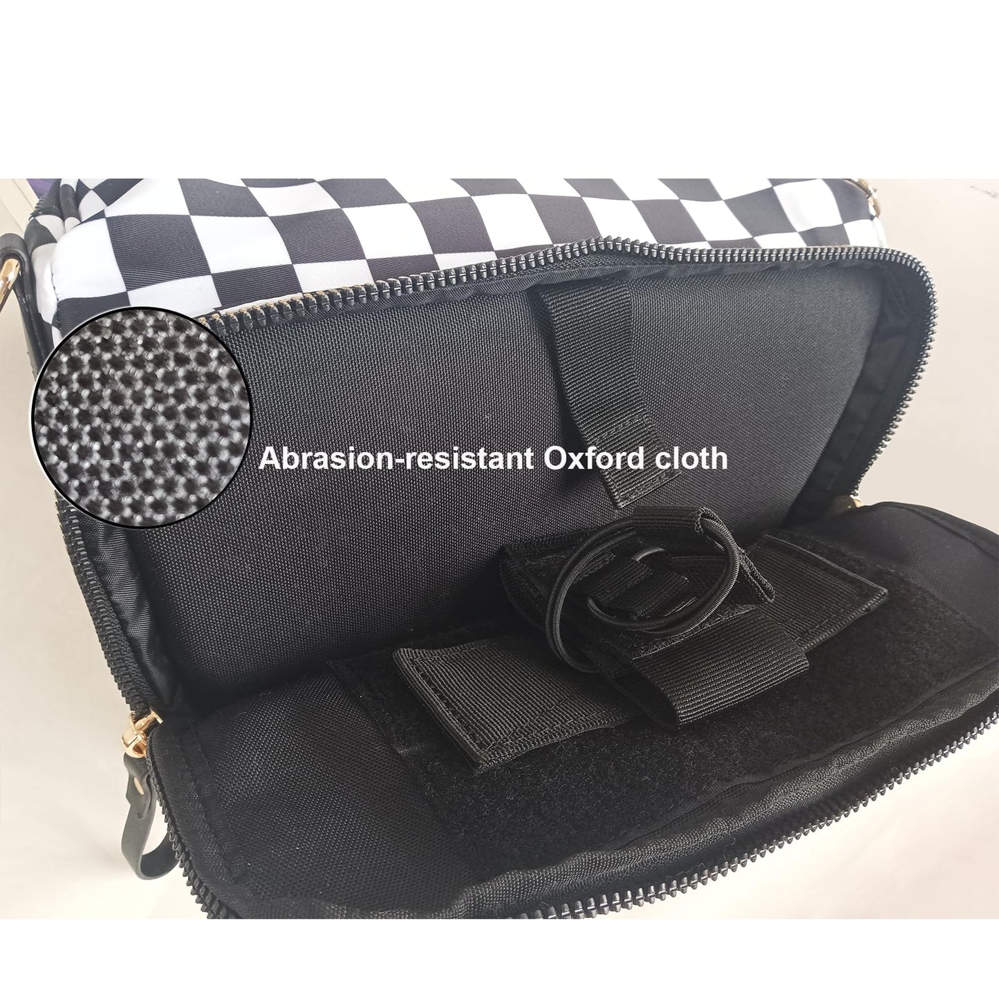 Security Carry Bum Bags Checkered Crossbody Fanny Packs Diaper Bag with RFID Pouch for CCW, EDC& Outdoor (Black+white)
