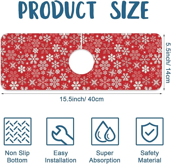 Christmas Merry Xmas Sink Splash Guard Santa Claus Faucet Absorbing Mat Fast