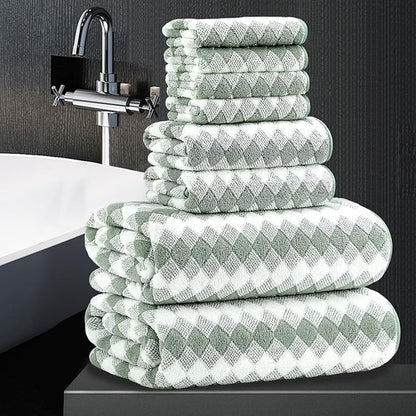 8 Piece Bathroom Towel Set Green |2 Oversized Large Bath Towels Sheet, 2 Hand