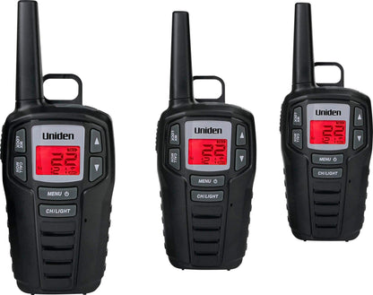 Uniden SX307-3C FRS 3-Pack, Up to 30-Mile Range, Walkie Talkies, 22-Channel FRS 2-Way Radios - Black