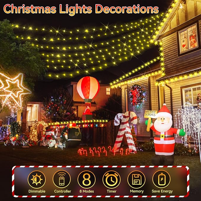 Hezbjiti 2 Pack 1000 LED 403 FT Christmas String Lights Outdoor, 8 Lighting Modes IP44 Waterproof Fairy Lights with Timer and Dimmable Function for Party Tree Decorations (Warm White, Clear Wire)