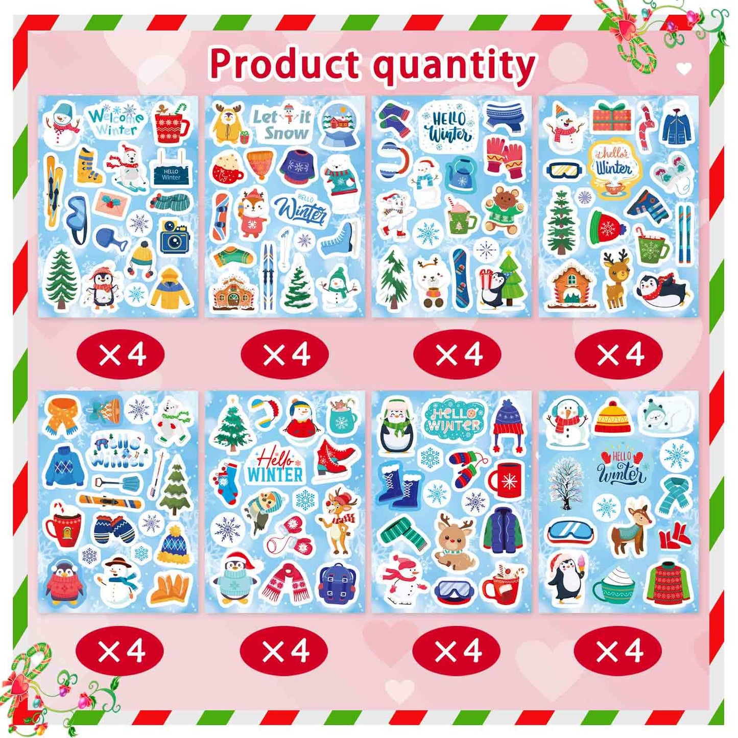 564 PCS Winter Stickers for Kids, Hello Winter Theme Stickers with Christmas Tree Snowman Snowflake Penguin, Winter Holiday Stickers for Gifts Christmas Party Favors