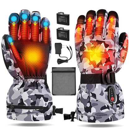 Acroutro Heated Gloves for Men&Women, 5-Temp Settings Camouflage Rechargeable with 7.4V 6400mAh Rechargeable Battery, Waterproof Touchscreen Winter Gloves for Skiing,Motorcycle, Work, Hunting（L）