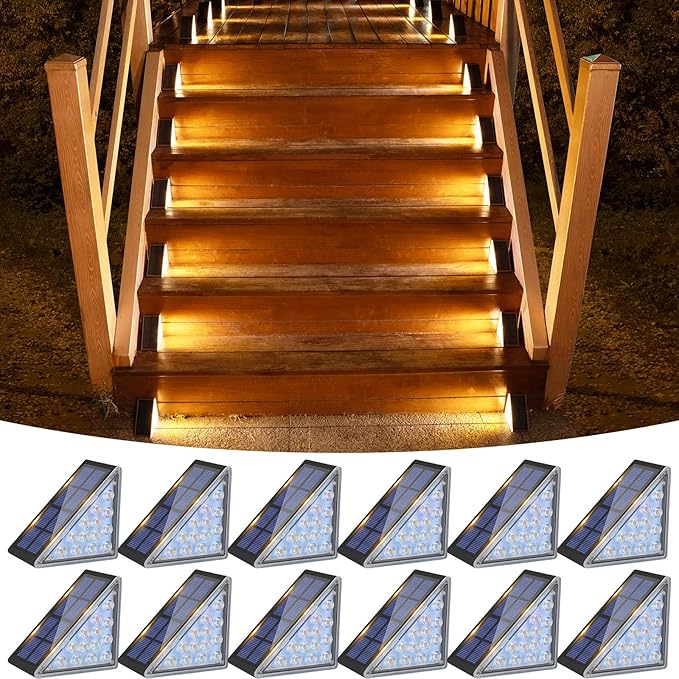 VOLISUN Solar Step Lights for Outside, Solar Stair Lights Outdoor Waterproof IP67, LED Outdoor Step Light, 80 Lumen, Deck Light for Outside Step, Front Porch and Patio(Black,12 Pack)