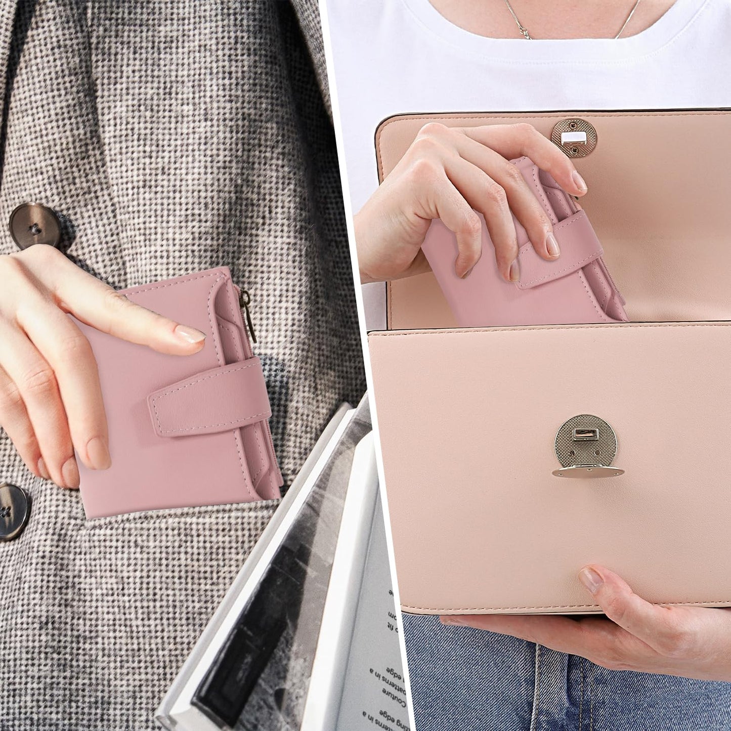 Airkit Small Wallet Women RFID Blocking Soft Leather Bifold Compact Card Holder Wallet for Women with Zipper Coin Pocket 4 ID Window
