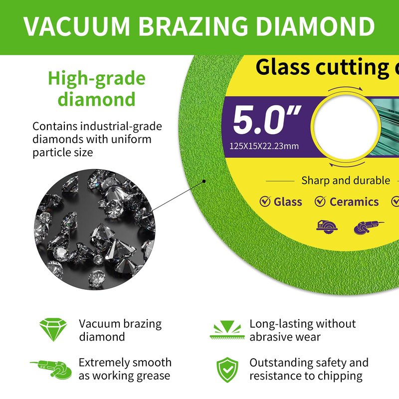 3-Pack 5 inch Glass Cutting Disc for Angle Grinder, Rock Slab Grinding Disc Diamond Cutter Saw Blade Wet/Dry Cutting Disc for Cutting Porcelain Ceramic Tile Granite Marble Asphalt Concrete Glass