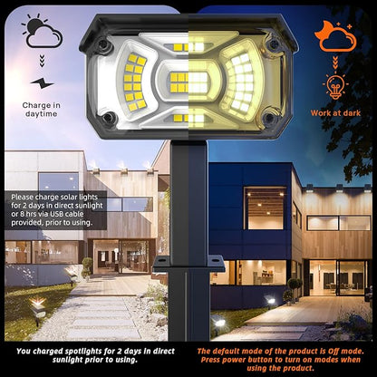Solar Lights Outdoor Waterproof Landscape Lights, 40 LEDs Solar Spot Light Outdoor Spotlights with 3 Light Modes, USB & Solar Powered Garden Yard Wall Lights Auto On/Off for Patio 6 Pack