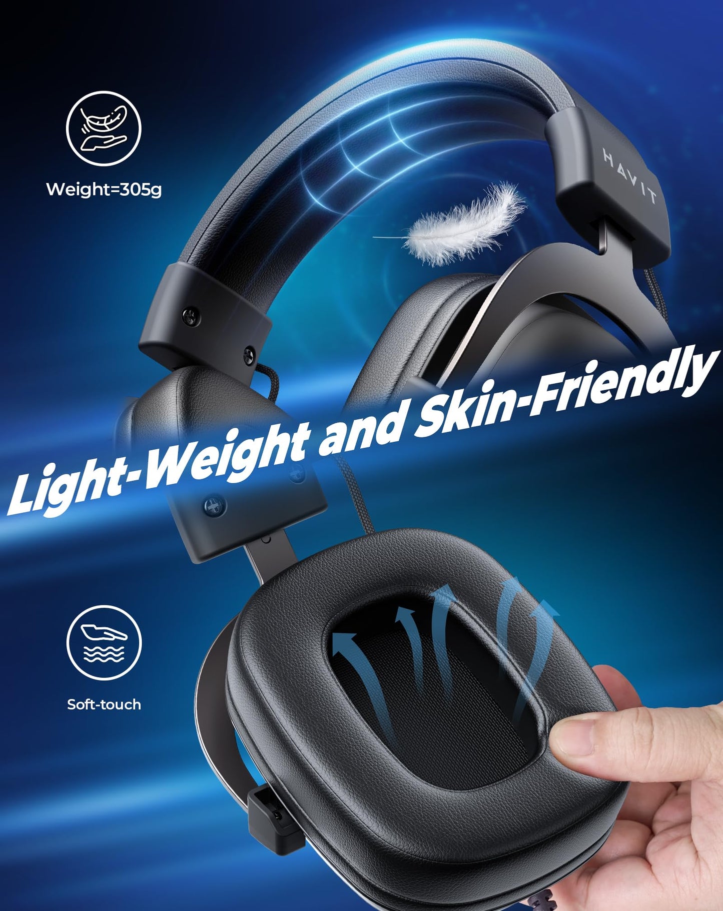 havit H2002d Gaming Headsets for PS4,PC, 50MM Drivers Surround Sound PS5 Headset with Mic Gaming Headphones with Mic Durable Aluminum Frame Valentines Gifts for Men