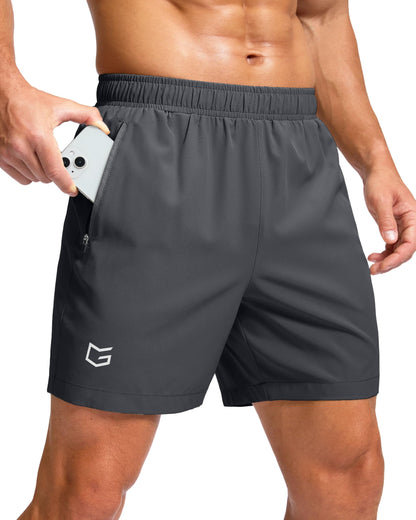 G Gradual Men's Athletic Running Shorts with Zipper Pockets Quick Dry 7"/ 5"/ 9" Workout Gym Shorts for Basketball Hiking(Dark Grey,5XL)