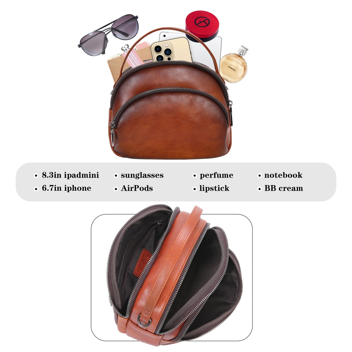 HESHE Genuine Leather Crossbody Bags Leather Purses for Women Vintage Small Shoulder Handbags with Multi-Pockets (Brown)