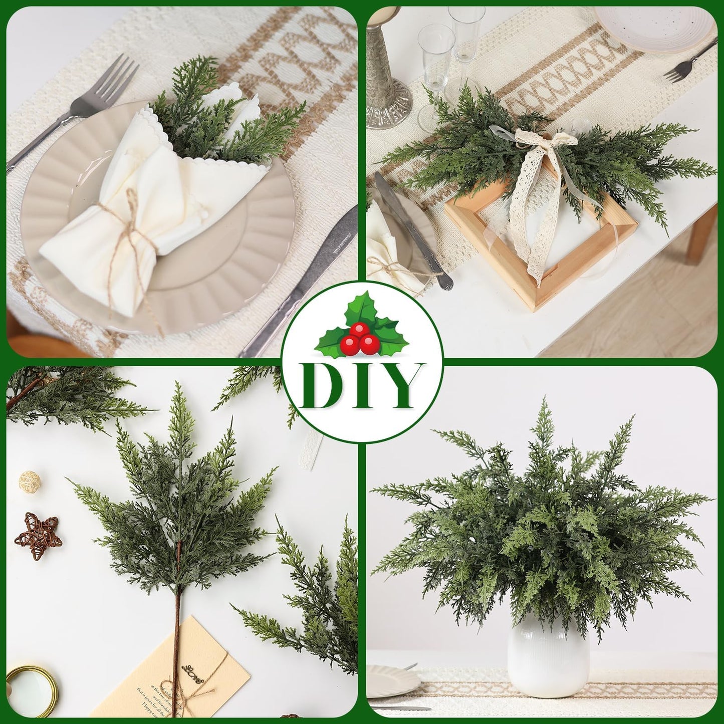 GLIDLION 18" Soft Textured Cedar Branches -12 Pcs, Artificial Christmas Cedar Branch Realistic Fake Pine Picks Faux Greenery Plants Stem for Vase DIY Crafts Garland Wreath Indoor Outdoor Home Decor