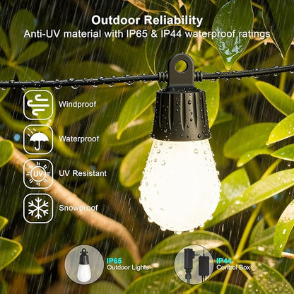 Outdoor String Lights 59FT Smart Patio Lights with APP Control, 18 LED Bulbs RGB IC Warm White, IP65 Waterproof Color Changing for Christmas, Patio, Backyard, Garden, Party, Holiday Decor