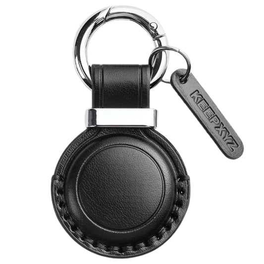 KEEPXYZ Genuine Leather for AirTag Keychain Holder – Protective Air Tagholder Case Cover for Air Tag Key Chain Ring Fob Backpack Luggage Accessories - Black