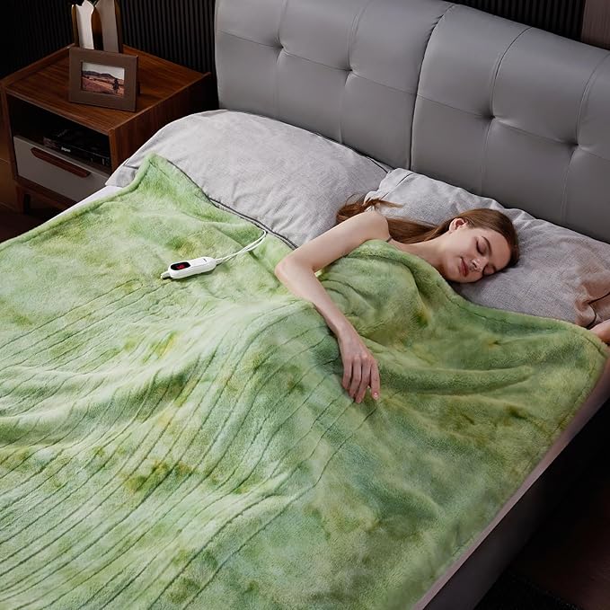 Guohaoi Heated Blanket Electric Throw, Soft Faux Rabbit Fur Electric Blanket with 10 Heating Levels 5 Sitting Timer Auto Off, Cozy Warm Heating Blankets, Machine Washable(84"×90" Light Green)