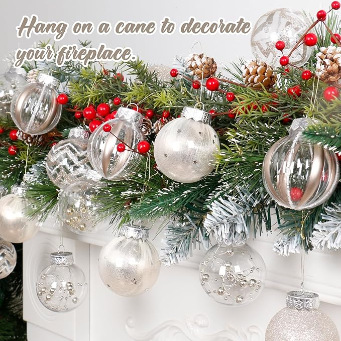 SY Super Bang 30PCS Champagne Christmas Ornaments Set, 60MM/2.36" Clear Plastic Shatterproof Ball Ornaments for Christmas Tree Hanging Decorations, for Home Holiday Party Xmas Decor.
