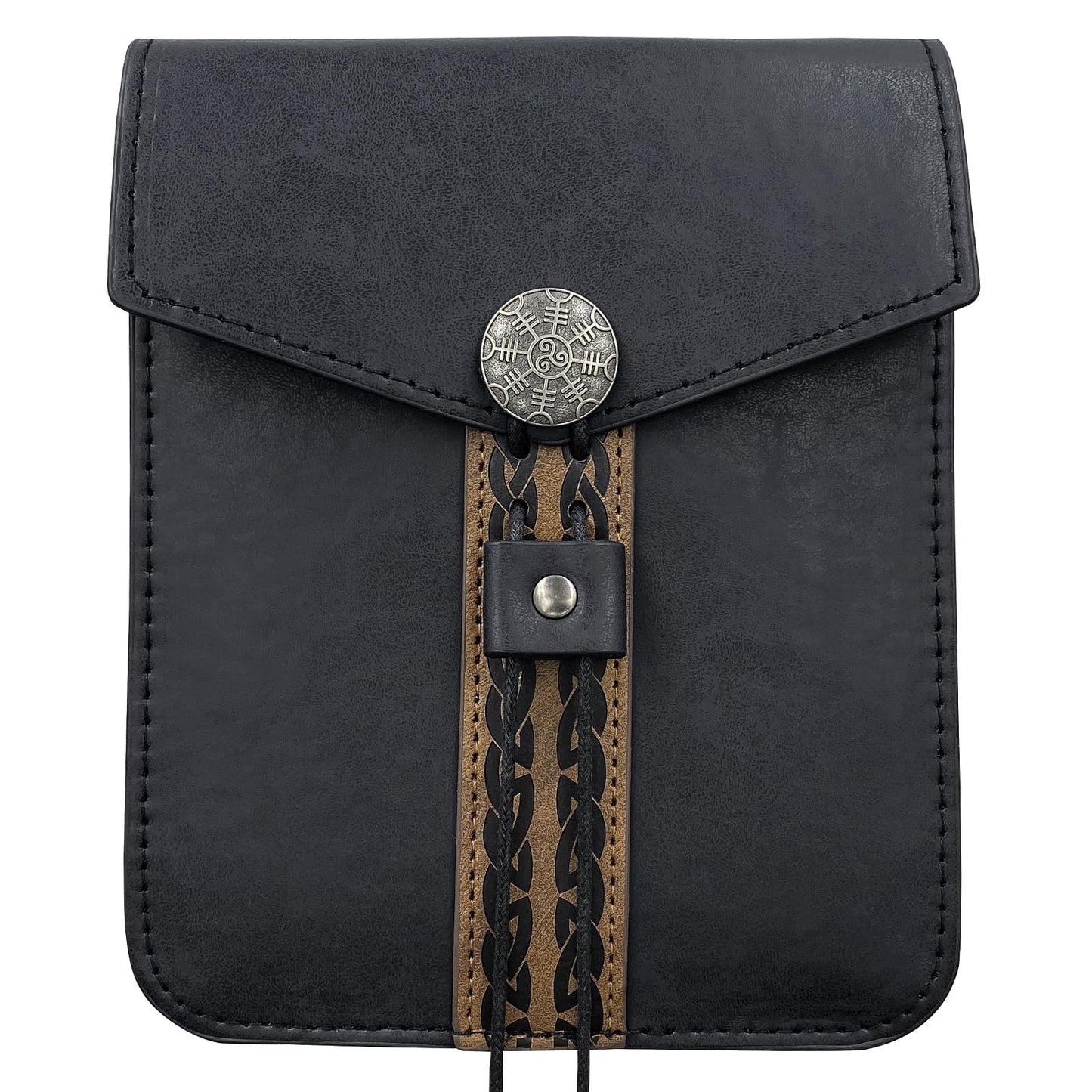 HiiFeuer Vintage Medieval Faux Leather Belt Bag, Retro Middle Ages Belt Pouch Waist bag, Portable Side Pack For LARP Ren Faire (Black A)