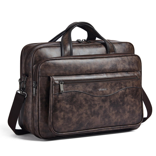 Shrrie Leather Laptop Bag Fits 17 to 17.3 Inch for Men and Women,Vintage Waterproof Business Briefcase Crossbody Laptop Messenger & Shoulder Bags Office Computer Bags for Laptops Work,Travel