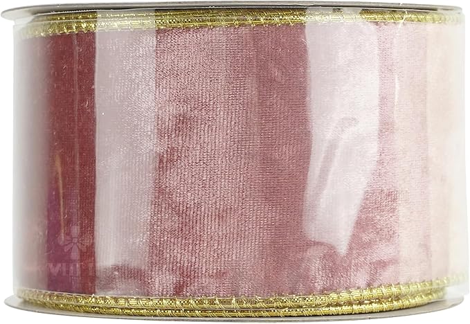 MEEDEE Pink and Gold Velvet Ribbon 2.5 inch Thick Velvet Wired Edge 10 Yards Two Tone Ribbon for Christmas Tree, Gift Wrapping, Wreaths, Large Bows, Crafts Supply