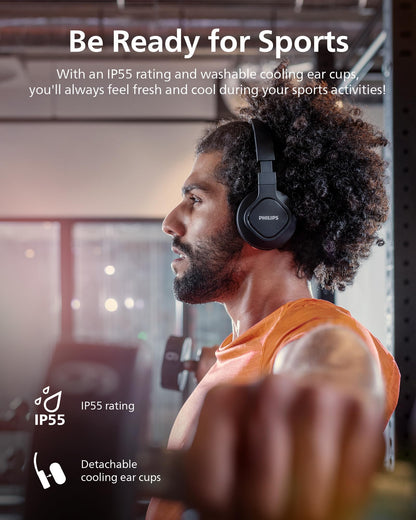 Philips A4216 Wireless Sports Headphones, up to 35 Hours Play time, Washable Cooling Ear-Cup Cushions, IP55 Water/dust Protection, Bluetooth + 3.5 mm Audio Port, Built-in Microphone TAA4216BK,Black