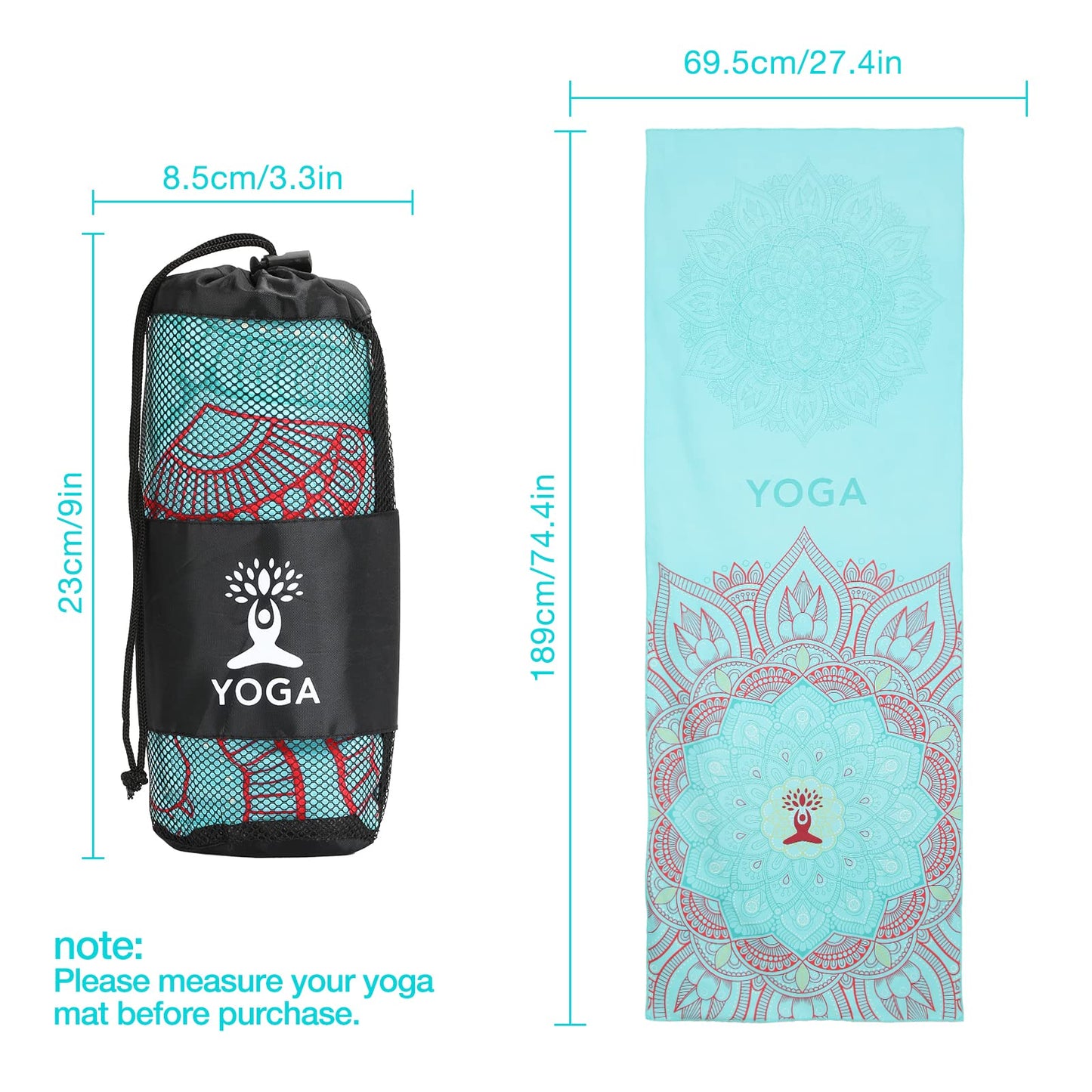 MoKo Yoga Towel, Non Slip Hot Yoga Blanket Printing Pattern Quick Dry with Corner Pocket for Bikram, Pilates, Gym Workout, Outdoor Picnic