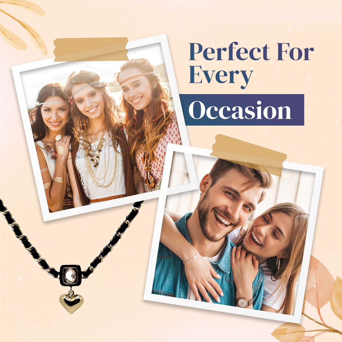 Heart Pendant Necklace with Zircon - Cubic Zirconia Vintage Jewelry Leather Women's Necklace