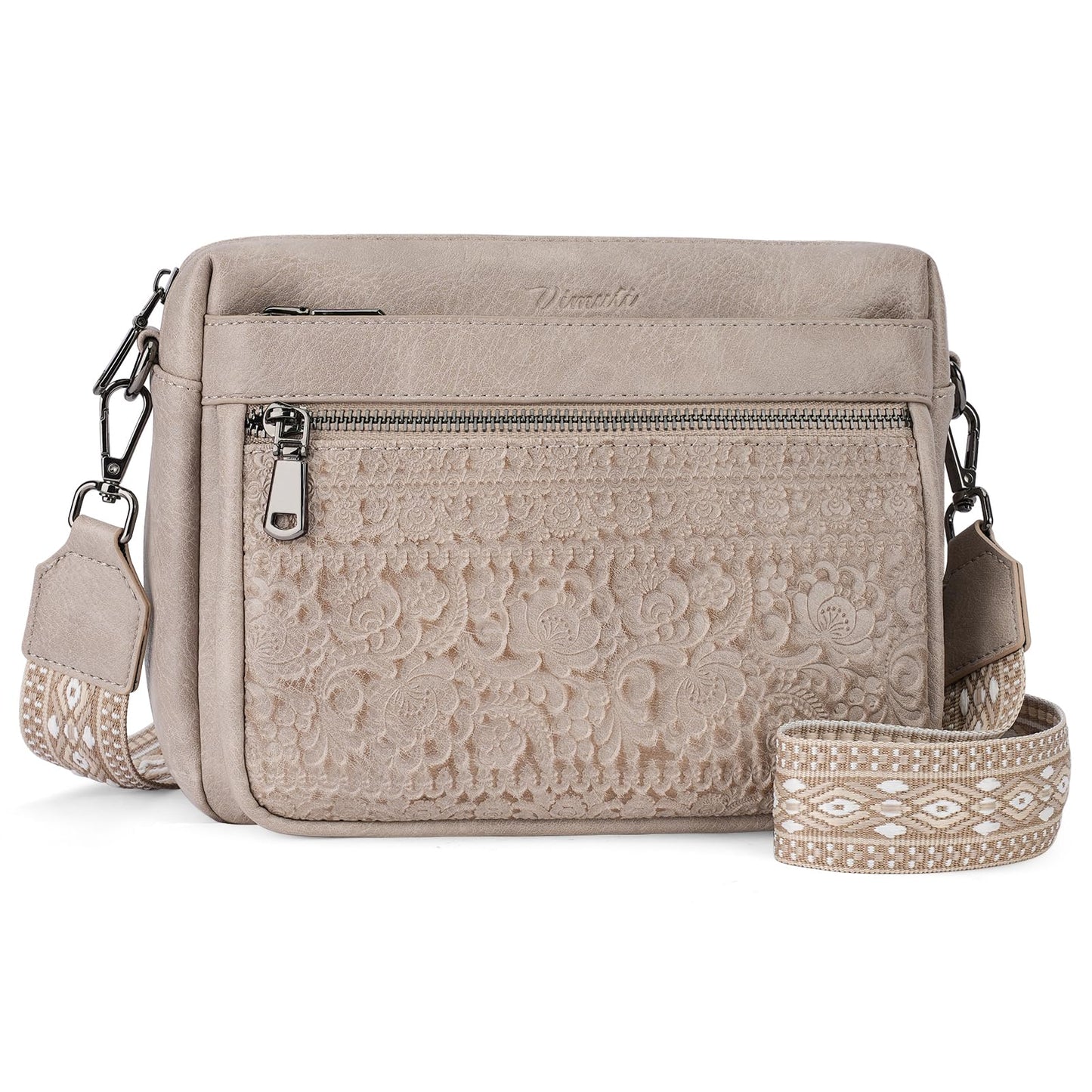 VIMUTI Crossbody Bags for Women Trendy,Leather Crossbody Purses Embossed Design,Multi Pocket Lightweight Shoulder Handbag (04-Gray)