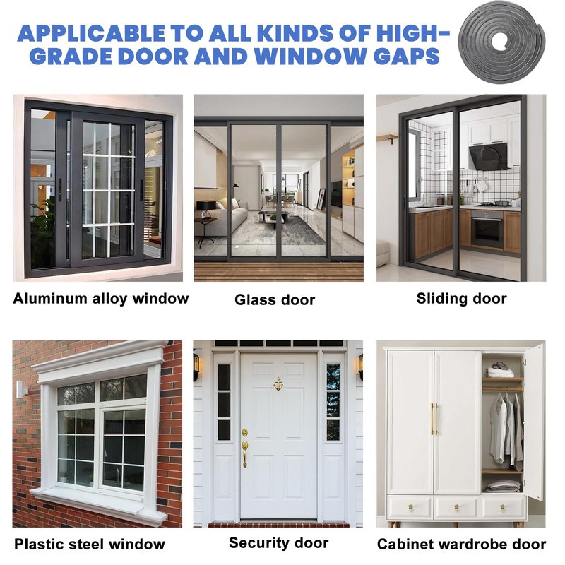 33 Ft Gray Self-Adhesive Weather Stripping - Soundproof, Draft Stopper for Doors & Windows | 0.35" W x 0.2" T