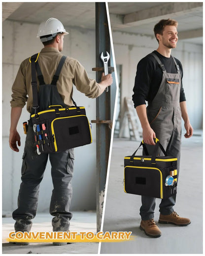 Marscamd 2 Layers Tool Bag with 3 Clear Window Removable Cases, Heavy Duty Tool Tote with Molle Webbing and Detachable Shoulder Strap, Black/Yellow