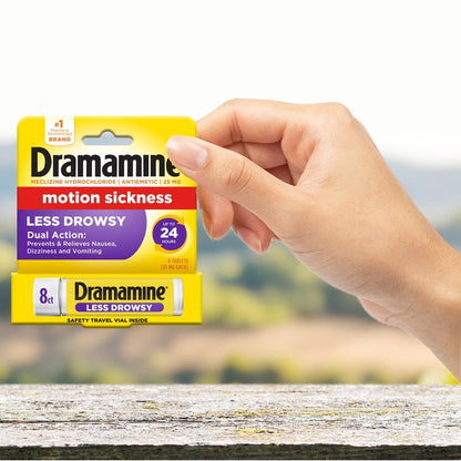 Dramamine Motion Sickness Less Drowsy, Travel Vial, Multicolor, 8 Count