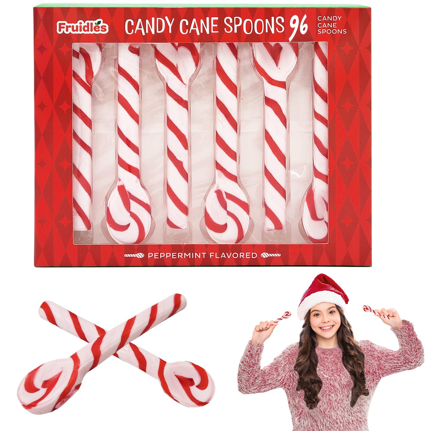 Fruidles Christmas Candy Canes Spoons Suckers, Peppermint Flavor in Box 96-Pack