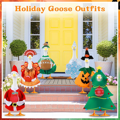 6 Set Seasonal Holiday Porch Goose Outfits Hanging Decor All Seasons Winter Christmas Football Goose Costume Fit for 23" Geese Statue Thanksgiving Halloween Outdoor Yard Garden Patio Lawn Art Decor