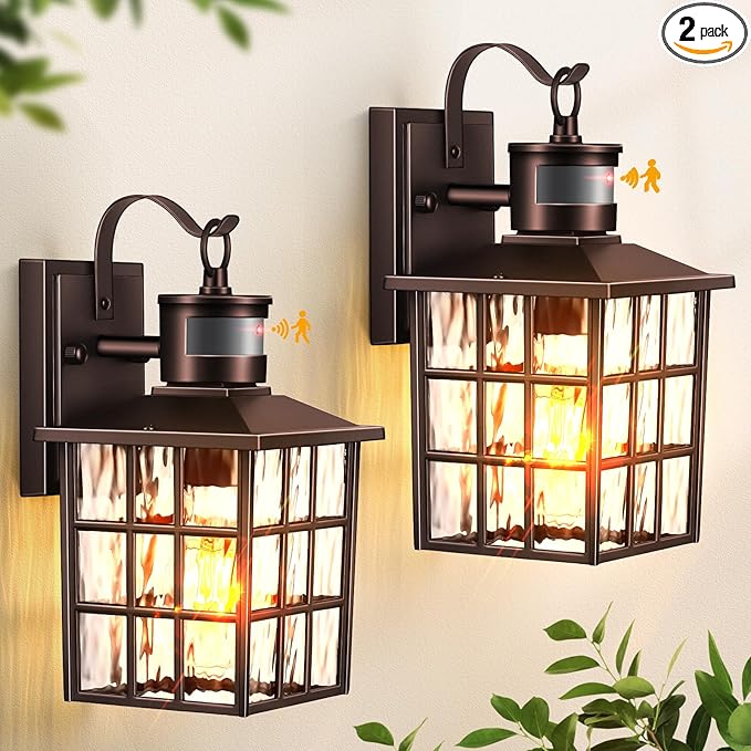 VIANIS 2 Pack Motion Sensor Outdoor Lights, Oil Rubbed Bronze Dusk to Dawn Wall Lights Lantern, 100% Aluminum Coach Exterior Lights Sconce for Patio, House, ORB Front Porch Light with Waterproof