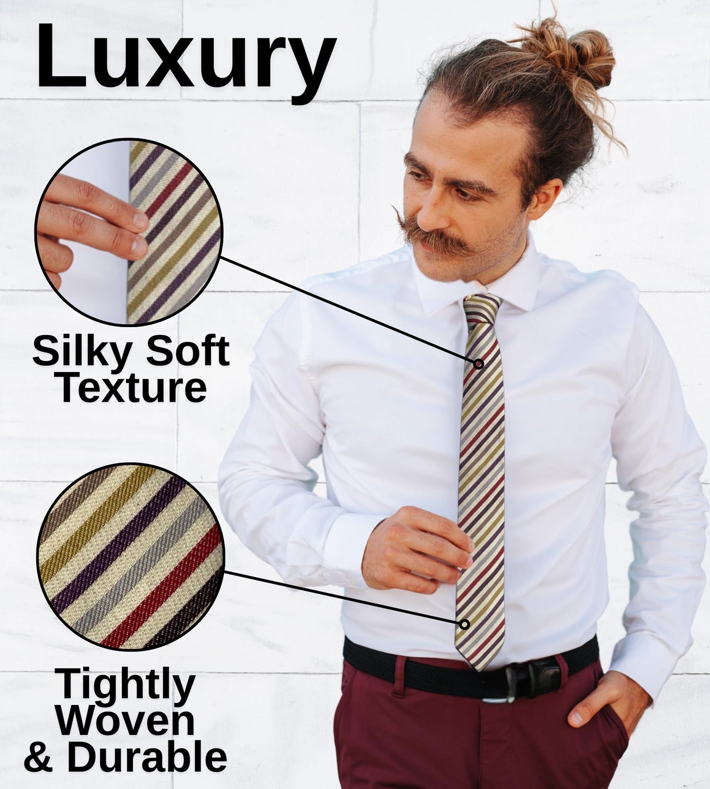 Otis & Oliver Skinny Tie Cotton Striped Modern Necktie Great for Weddings, Dances, Missionaries, Dads, Grooms and Groomsmen (Prague)