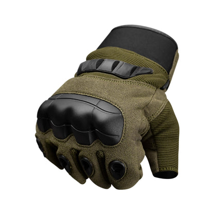J.A.G. Half Finger Tactical Gloves for Men - Leather Hard Knuckle Sports Padded Glove for Cycling, Hiking, Combat, Hunting, Motorcycle Gloves (Olive Green, Large)