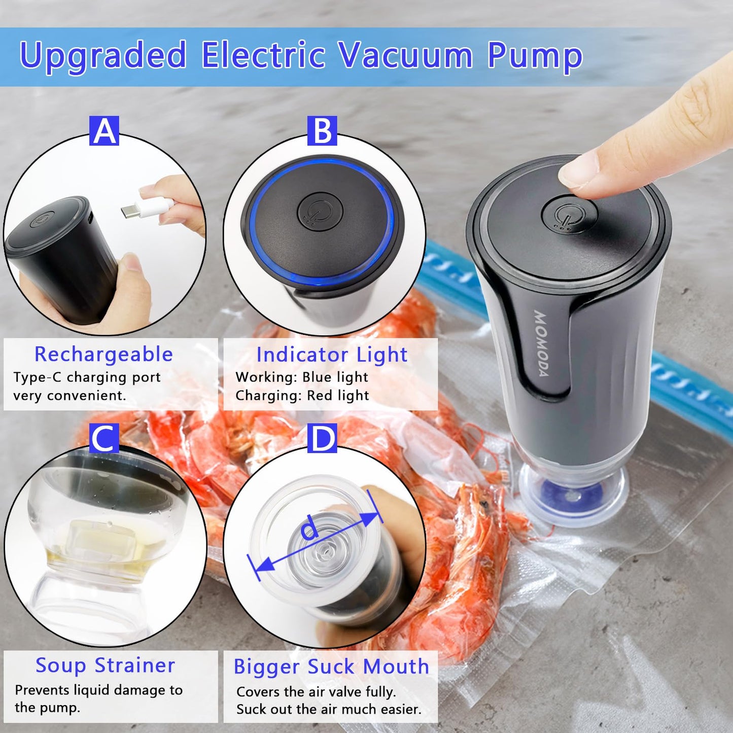 MOMODA Sous Vide Cooking Bags - Set of 40 | BPA-Free Reusable Vacuum Seal Bags with Air Valve for Joule and Anova Cookers | Freezer Safe Vacuum Food Storage Bags with Upgraded Hand Pump Included