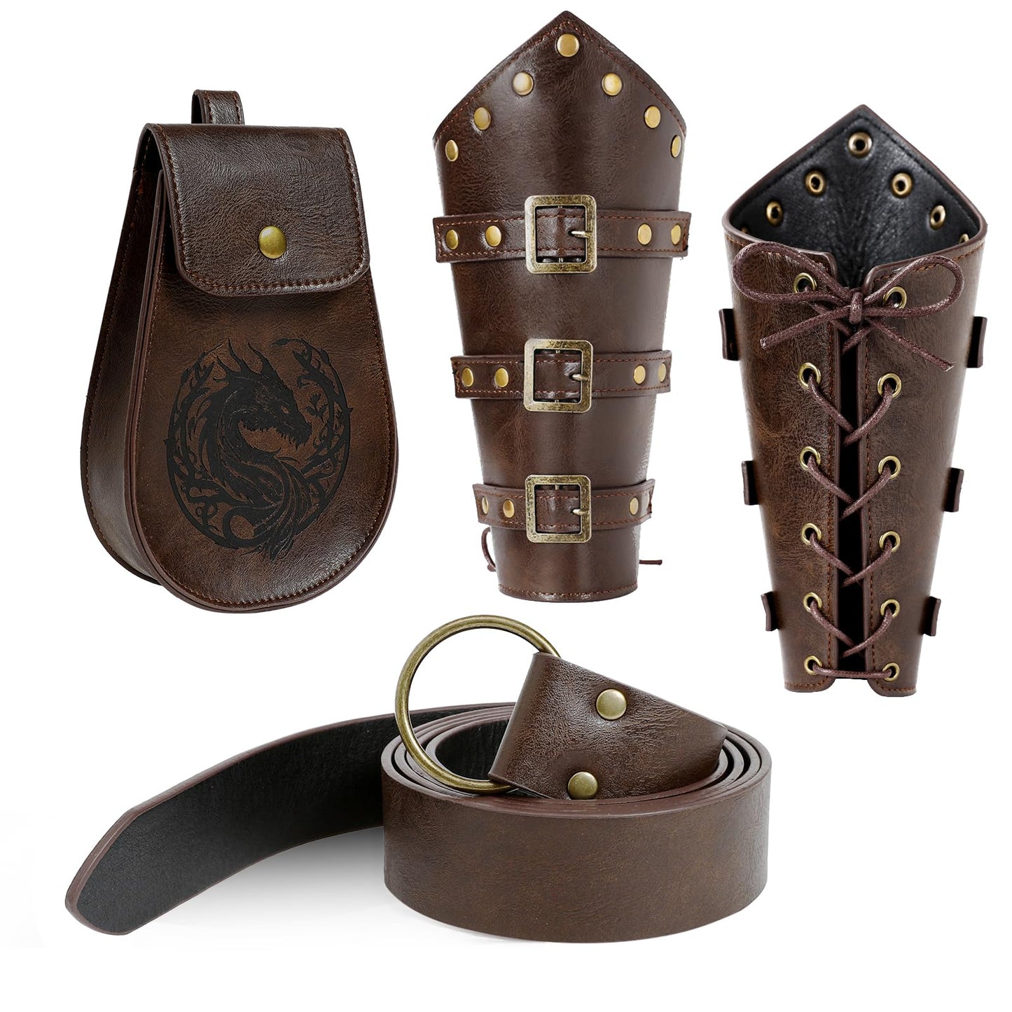 WooHand 3PCS Renaissance Accessories for Men Women – Viking Renaissance Belt, Medieval Pouch & Leather Bracers for Halloween, Ren Faire, Cosplay, LARP