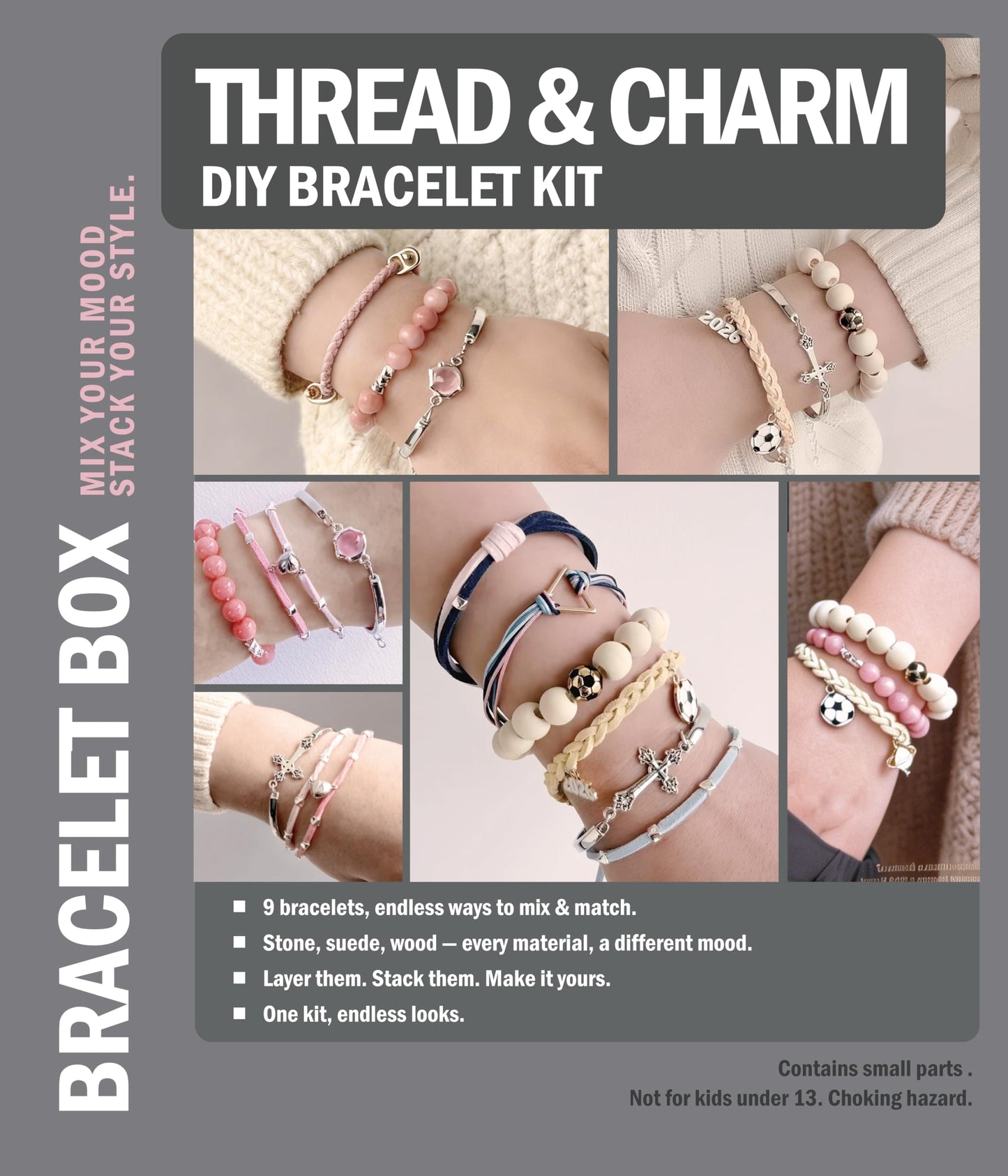 Xenolog Bracelet Making Kit – Pink Leather & Faux Suede Cords with Soccer Charm, 2026 Metal Charms, Jade & Wood Beads – DIY Friendship Bracelet Kit for Teens Girls Adults – Unique Gift for Soccer Fans & Graduation