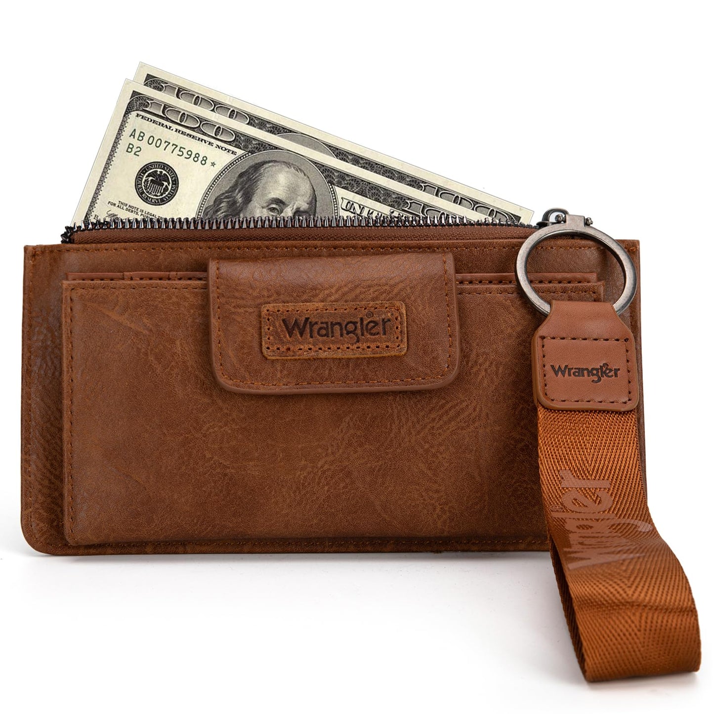 Montana West X Wrangler Brown Wristlet Wallet Minimalist Clutch Womens Wallet Rfid Card Cases & Money Organizers with Coin Purse and Smooth Zipper