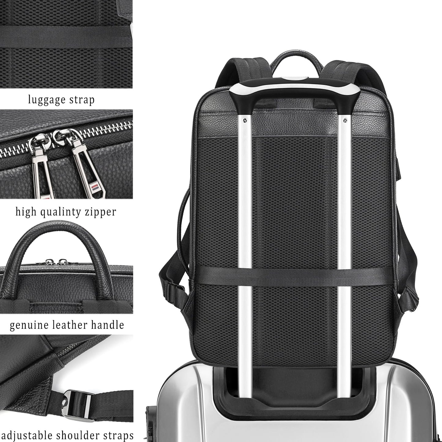 JulBean Laptop Leather Travel Backpack For Men Carry On Back Pack For Business Work computer Backpacks Fit 15.6" Laptop