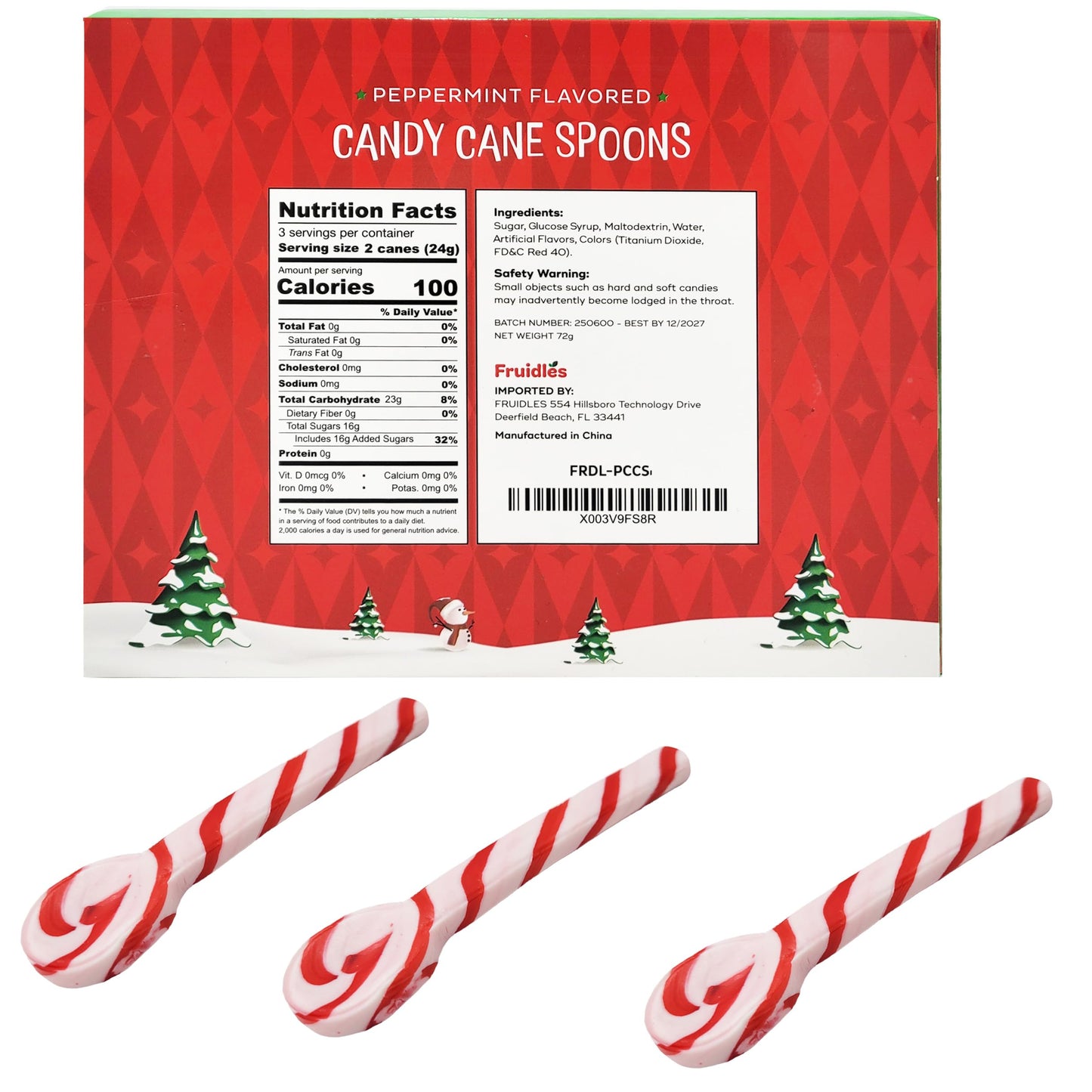 Fruidles Christmas 24-Pack Spoon Candy Canes Suckers, Peppermint Flavor in Box (24 Pack)