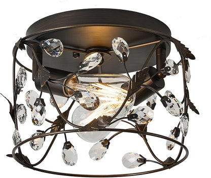 Ceiling Light Fixture, Vintage Crystal Ceiling Lights, Crystal Branches Close to Ceiling Lights, Black and Gold Flush Mount Ceiling Light Fixture, E26 Flushmount Hallway Lights C1973