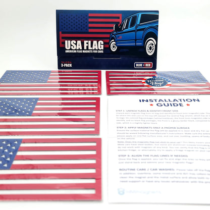 Premium American Flag Magnets for Trucks and Cars (3 Pack) + Bonus Reverse Design | Magnetic US Flags Cut-Out | Powerful Magnet - Will Never Fall Off Your Vehicle | Red & Blue | Not for Aluminum Cars