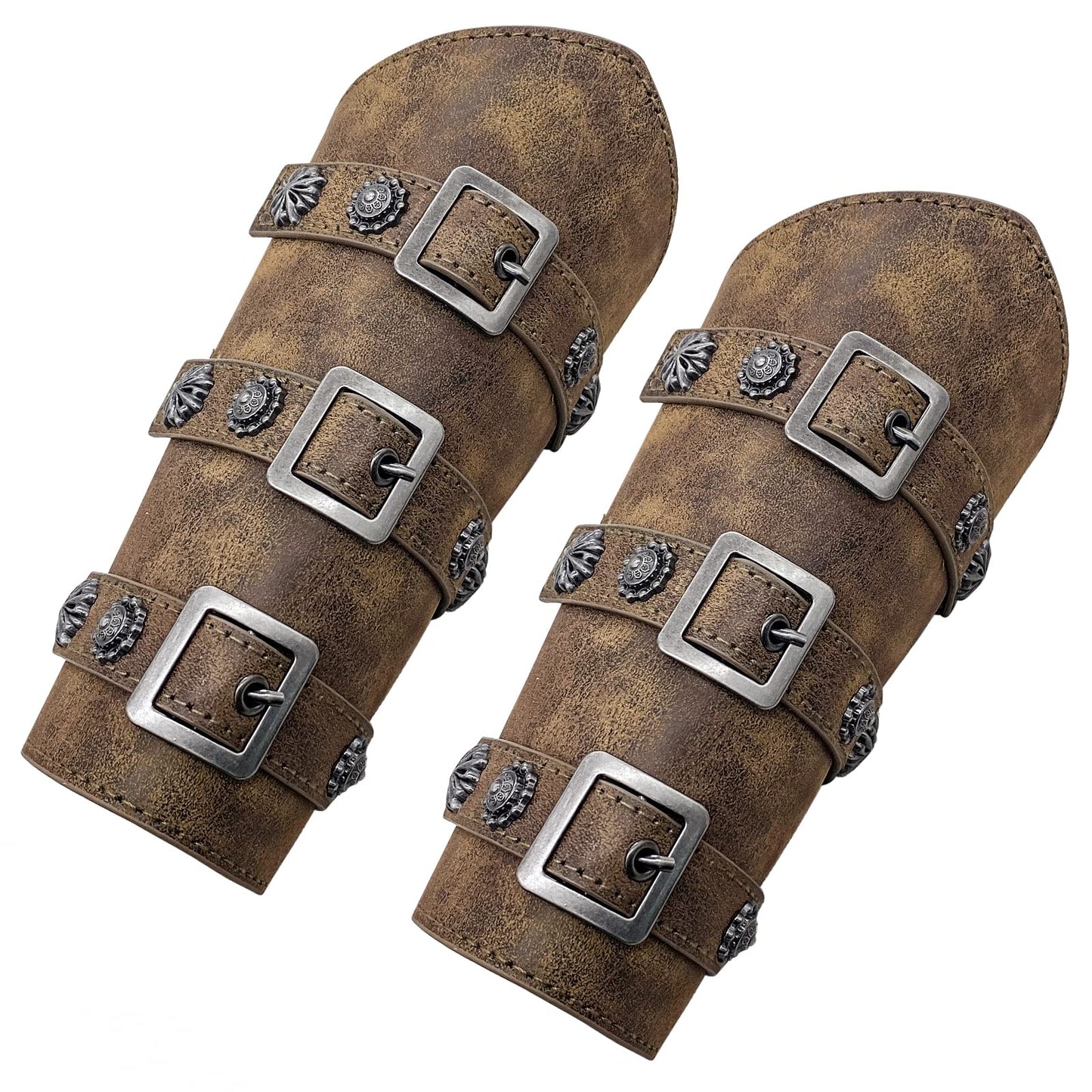 Jeilwiy Leather Gauntlet Wristband Viking Wrist Guards Renaissance Arm Cuffs Archery Bracers Leather Armband Wrist Armor Viking Faux Leather Arm Bracers Brown Bracers for Men Women
